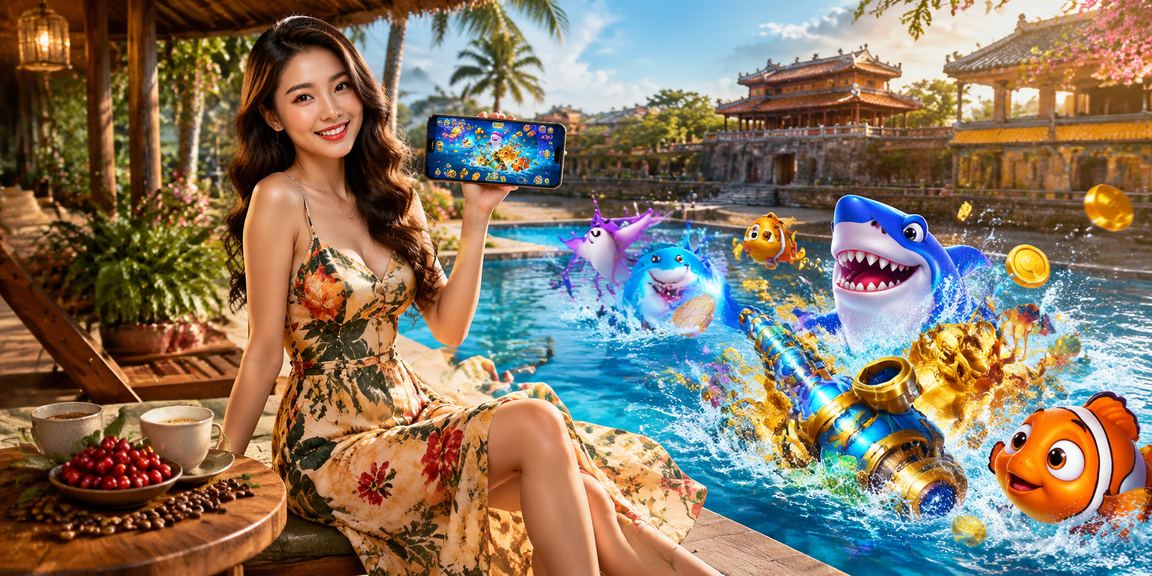 Người chơi Bắn Cá tại Huế trong quán cà phê sử dụng điện thoại