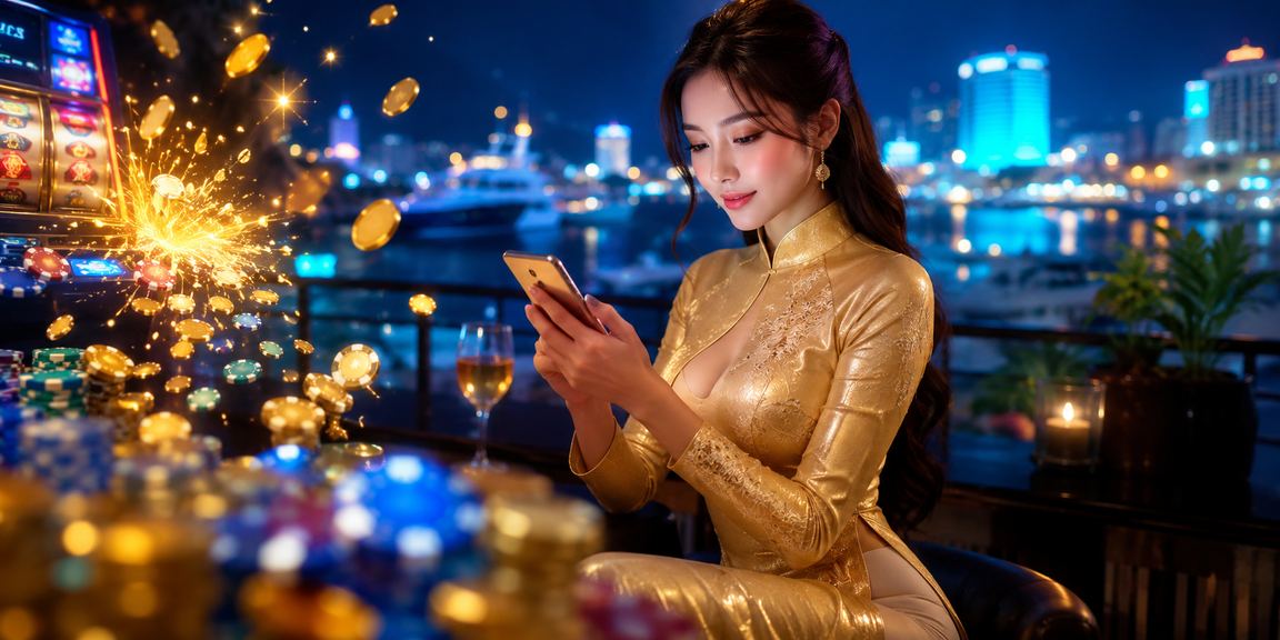 Người chơi slots tại Nha Trang trải nghiệm jackpot trực tuyến với trang phục áo dài truyền thống Việt Nam